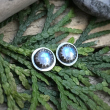 Load image into Gallery viewer, Rose Cut Rainbow Moonstone Studs / Made to Order