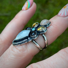 Load image into Gallery viewer, Rainbow Moonstone Cluster Ring / Size 6.5