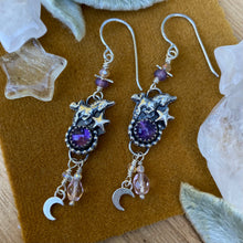 Load image into Gallery viewer, Amethyst Unicorn Beaded Dangly Earrings