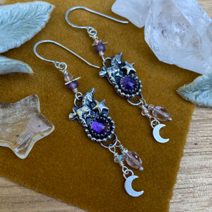 Amethyst Unicorn Beaded Dangly Earrings