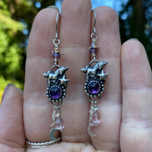 Load image into Gallery viewer, Amethyst Unicorn Beaded Dangly Earrings