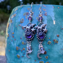 Load image into Gallery viewer, Amethyst Unicorn Beaded Dangly Earrings