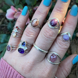 Rose Cut Red Ochre Sapphire Ring / 5.25