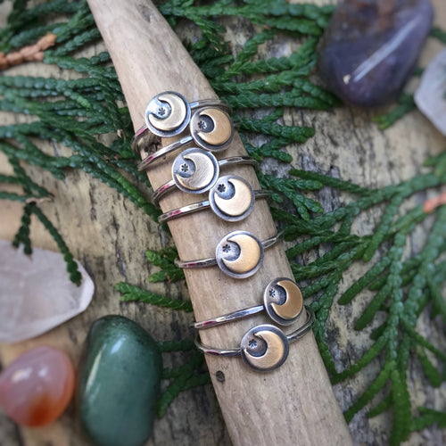 Mixed Metal Mini Moon Ring / Made to Order