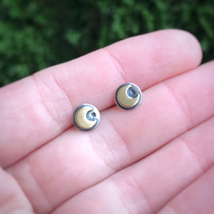 Mixed Metal Mini Moon Studs / Made to Order