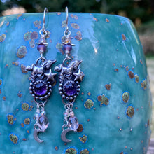 Load image into Gallery viewer, Amethyst Unicorn Beaded Dangly Earrings