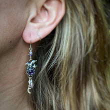 Load image into Gallery viewer, Amethyst Unicorn Beaded Dangly Earrings