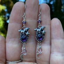 Load image into Gallery viewer, Amethyst Unicorn Beaded Dangly Earrings