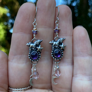 Amethyst Unicorn Beaded Dangly Earrings
