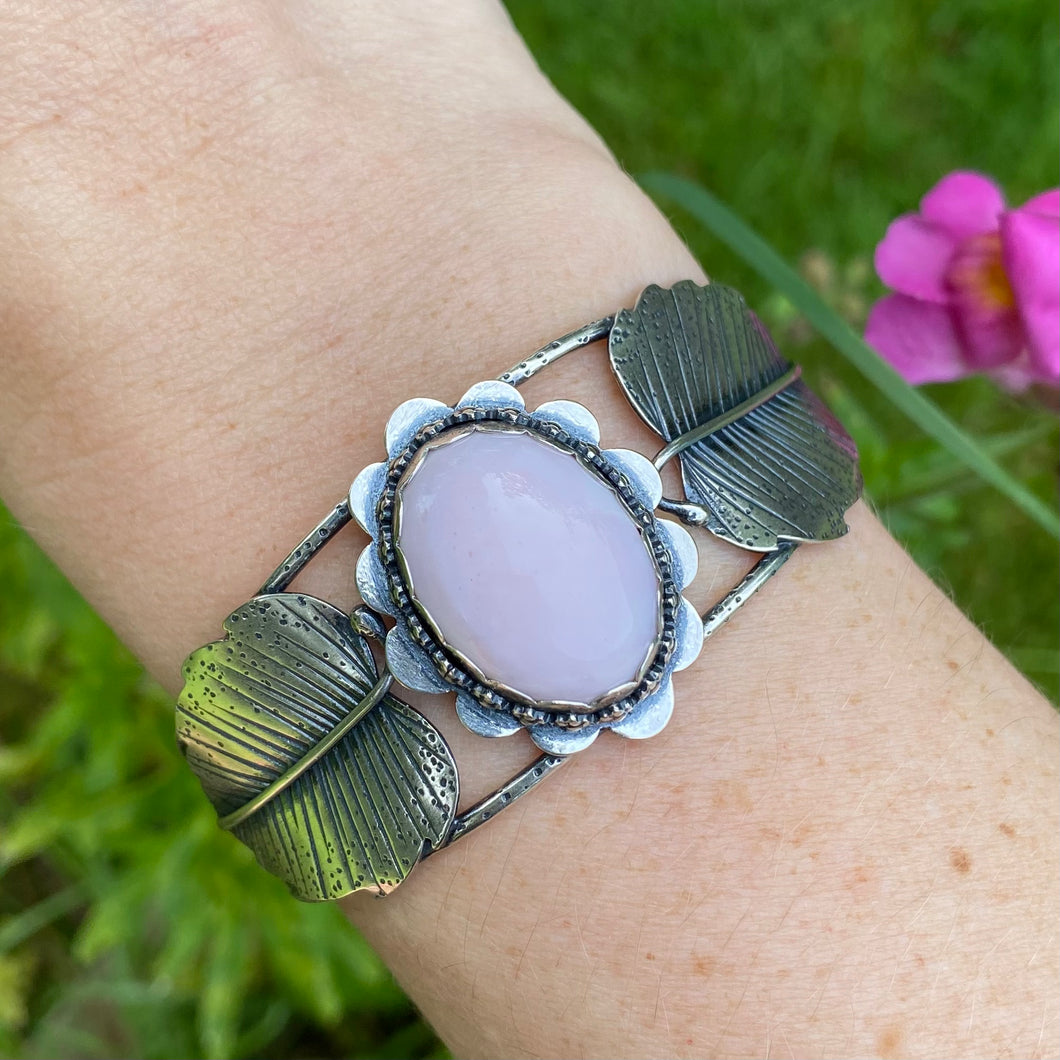 Pink Opal & Turquoise Leafy Cuff