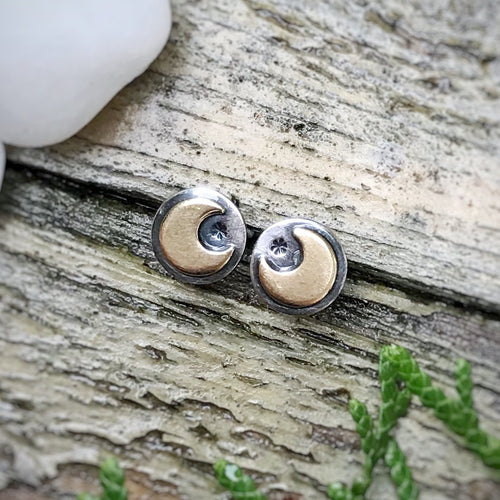 Mixed Metal Mini Moon Studs / Made to Order