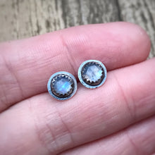 Load image into Gallery viewer, Rose Cut Rainbow Moonstone Studs / Made to Order
