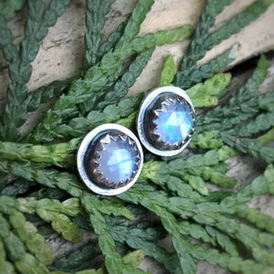 Rose Cut Rainbow Moonstone Studs / Made to Order