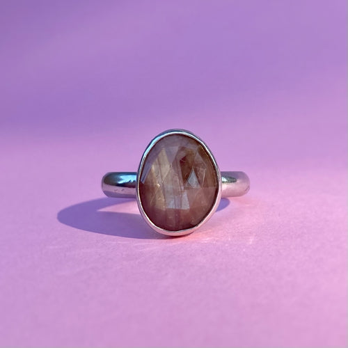 Rose Cut Red Ochre Sapphire Ring / 5.25