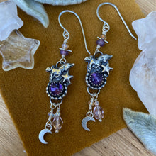 Load image into Gallery viewer, Amethyst Unicorn Beaded Dangly Earrings