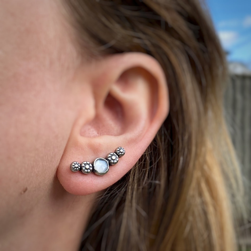 Cosmos Ear Climbers - White Moonstone / Made to Order
