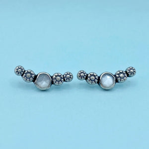 Cosmos Ear Climbers - White Moonstone / Made to Order
