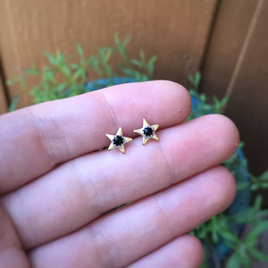 Black Onyx & Brass Star Studs / Made to Order