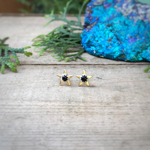 Black Onyx & Brass Star Studs / Made to Order